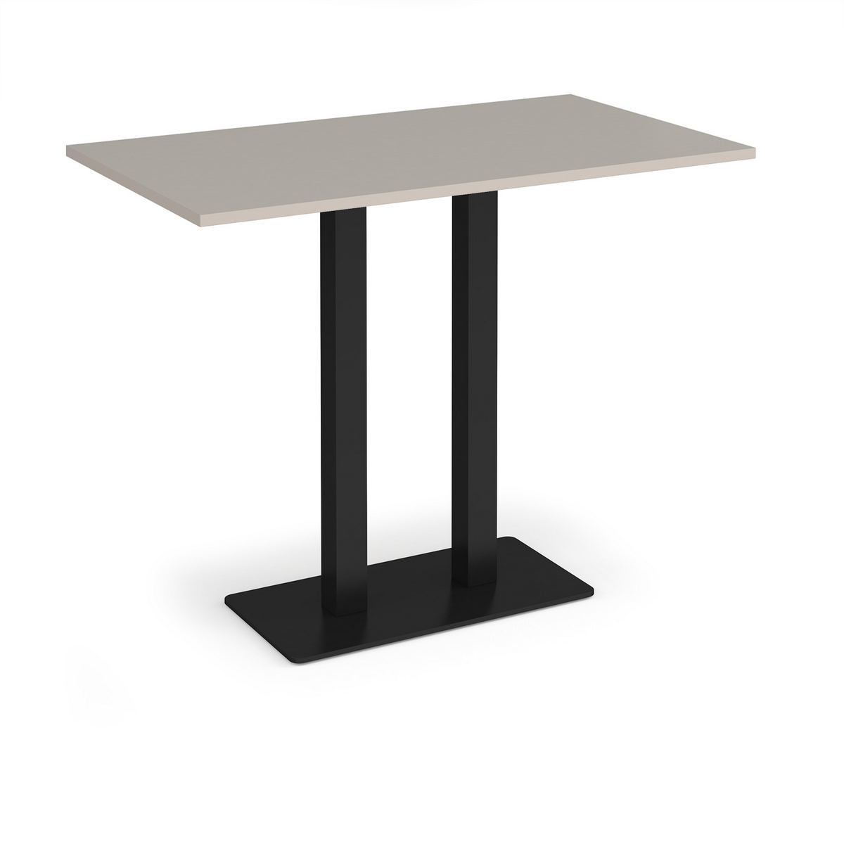 Picture of Eros rectangular poseur table with flat black rectangular base and twin uprights 1400mm x 800mm - Light Grey