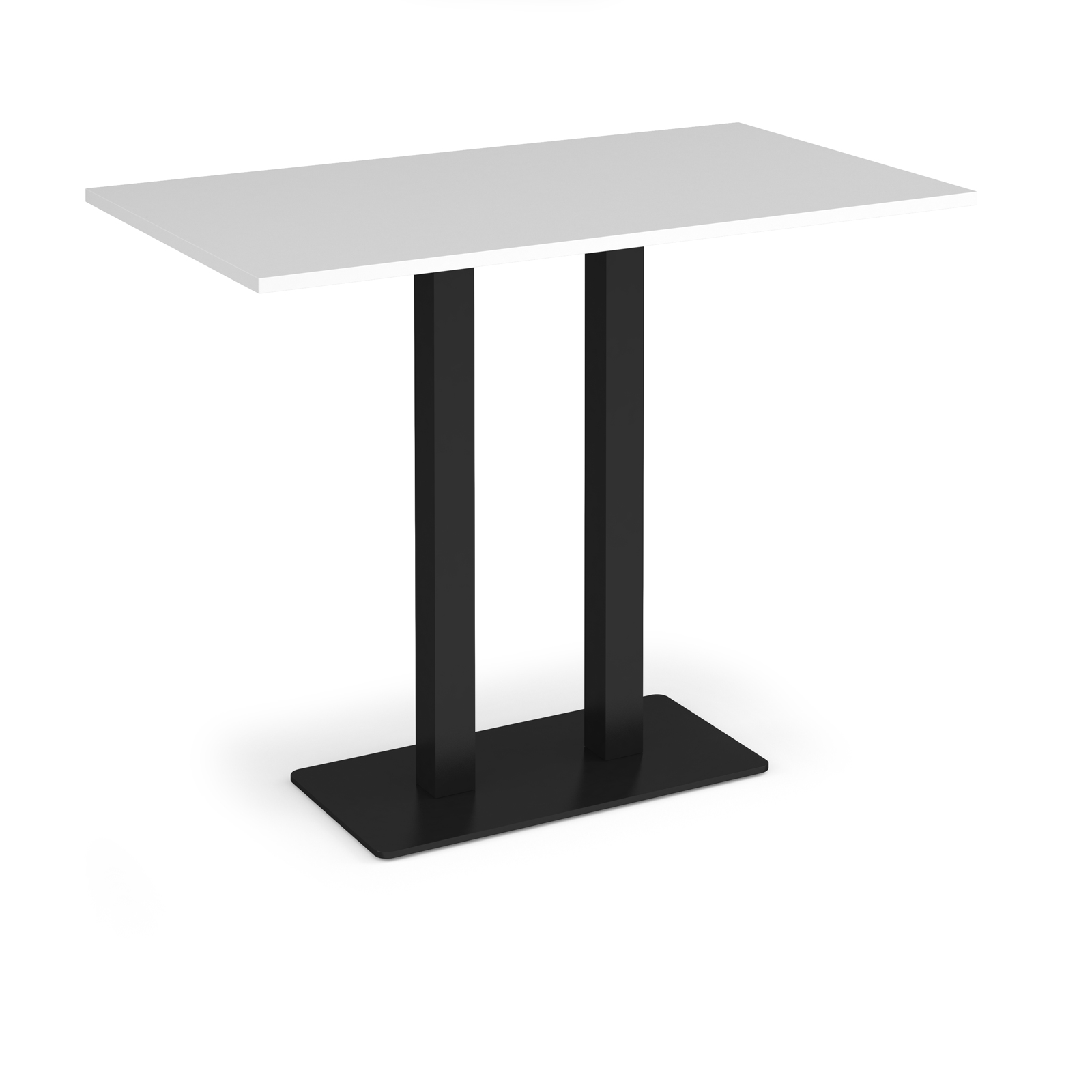 Picture of Eros rectangular poseur table with flat black rectangular base and twin uprights 1400mm x 800mm - white