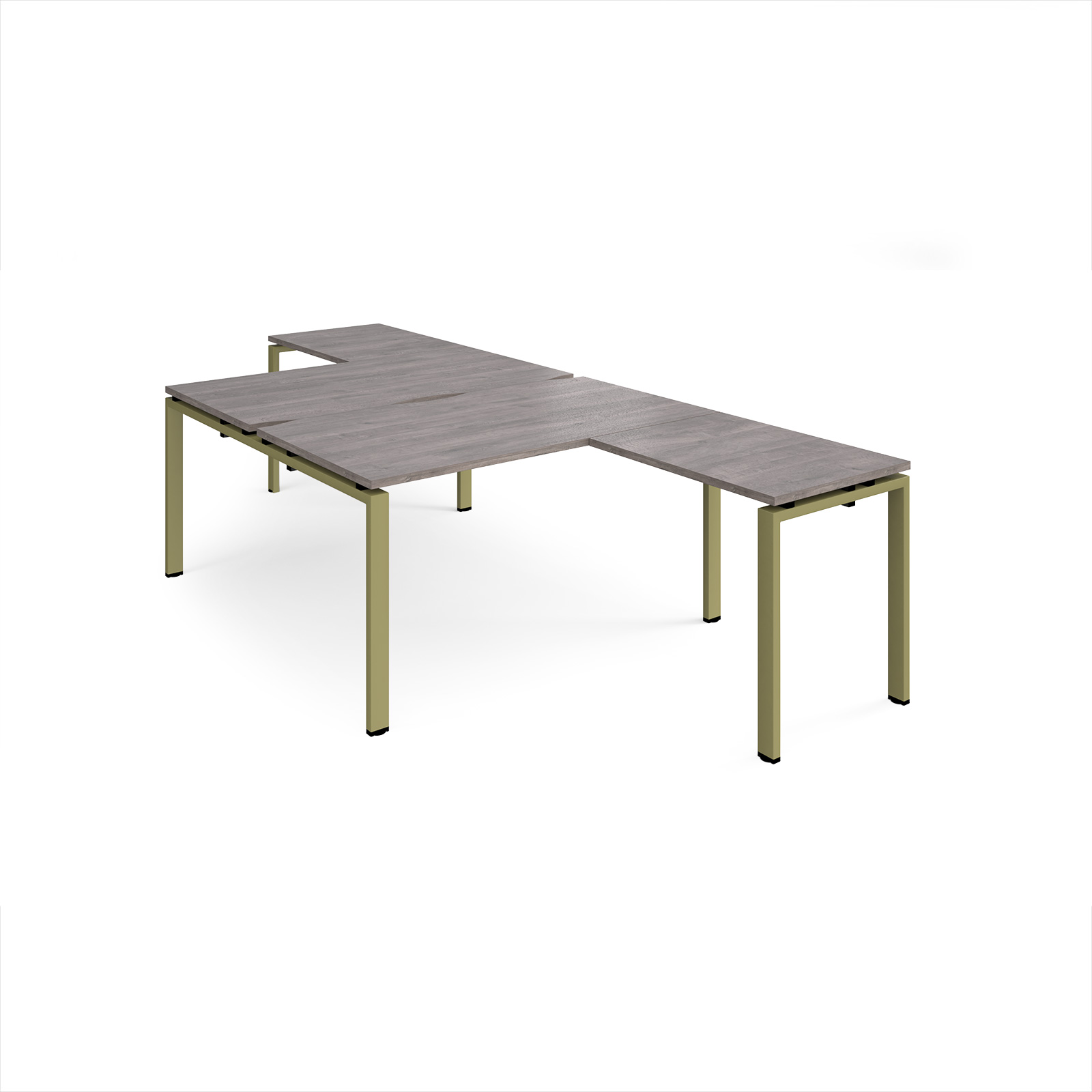 Picture of Adapt back to back desks 1400mm x 1600mm with 800mm return desks - green frame, Grey Oak Top