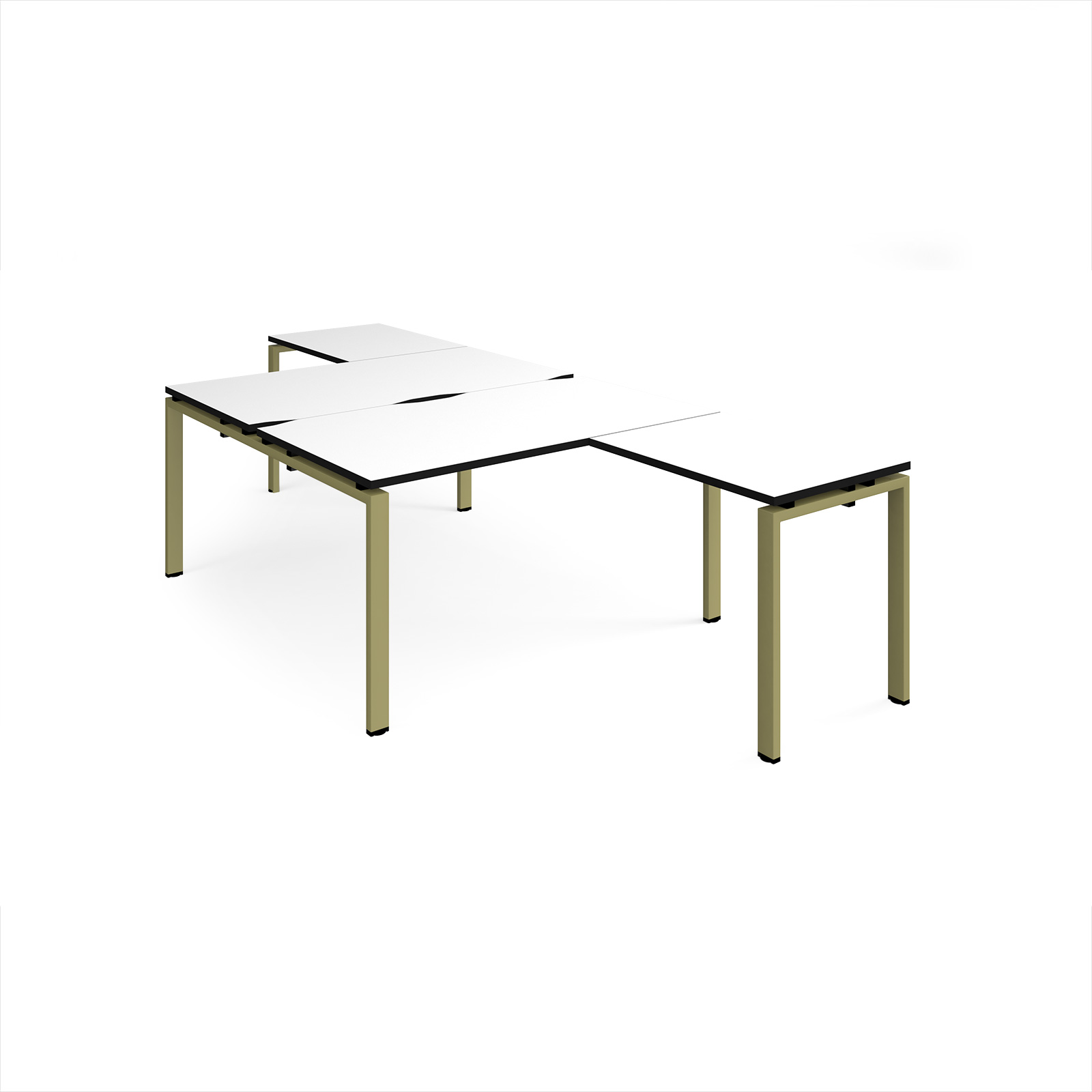 Picture of Adapt back to back desks 1400mm x 1600mm with 800mm return desks - green frame, White Top, black edge