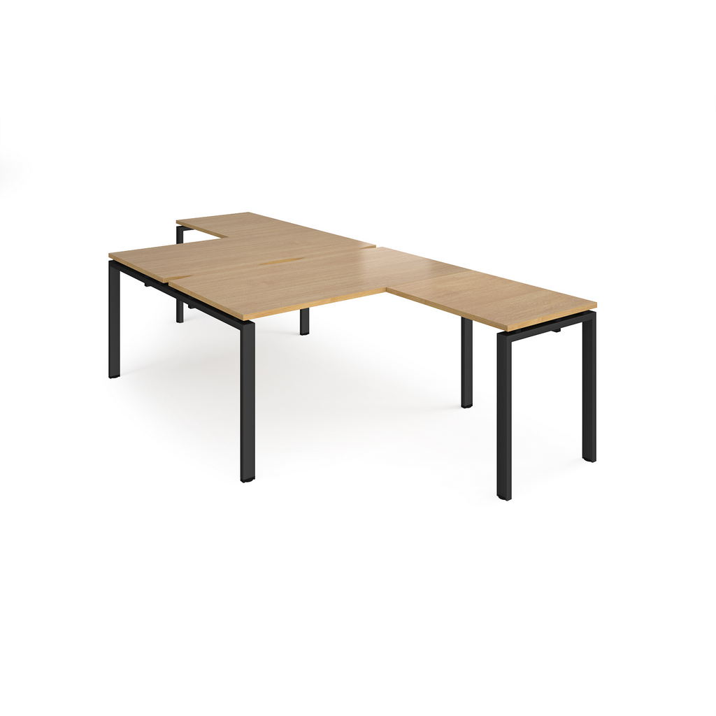 Picture of Adapt back to back desks 1400mm x 1600mm with 800mm return desks - black frame, oak top
