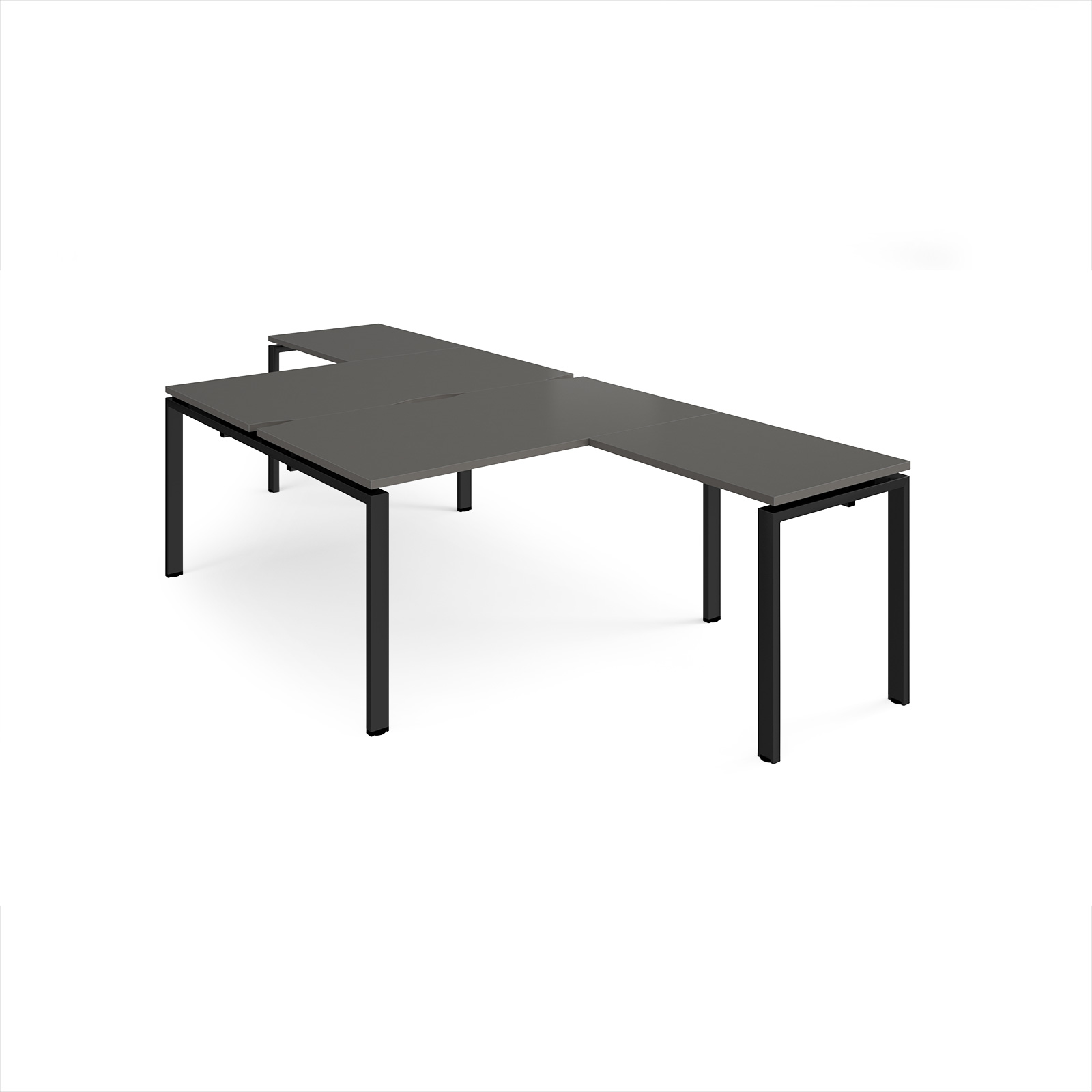 Picture of Adapt back to back desks 1400mm x 1600mm with 800mm return desks - black frame, storm grey top