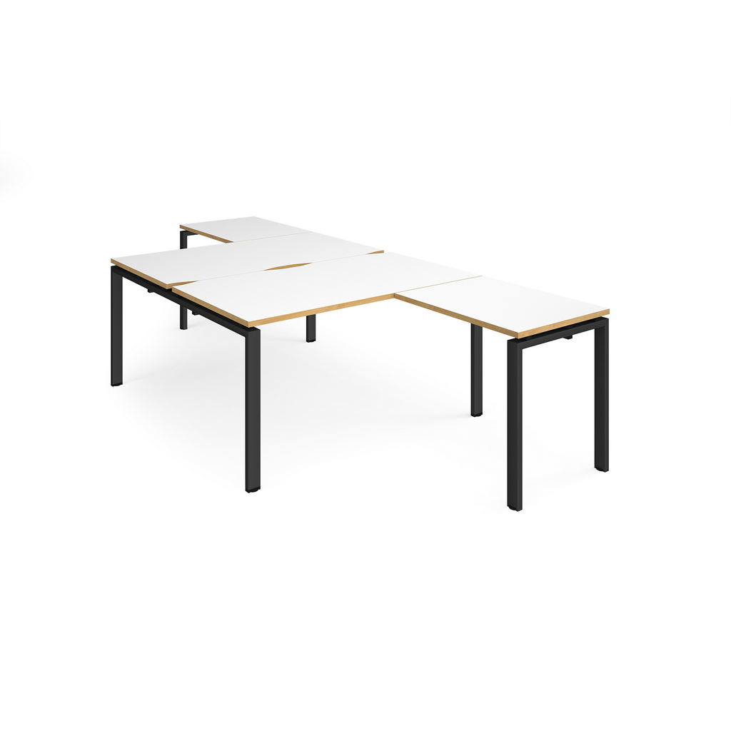 Picture of Adapt back to back desks 1400mm x 1600mm with 800mm return desks - black frame, white top with oak edge