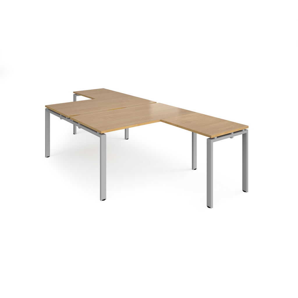 Picture of Adapt back to back desks 1400mm x 1600mm with 800mm return desks - silver frame, oak top