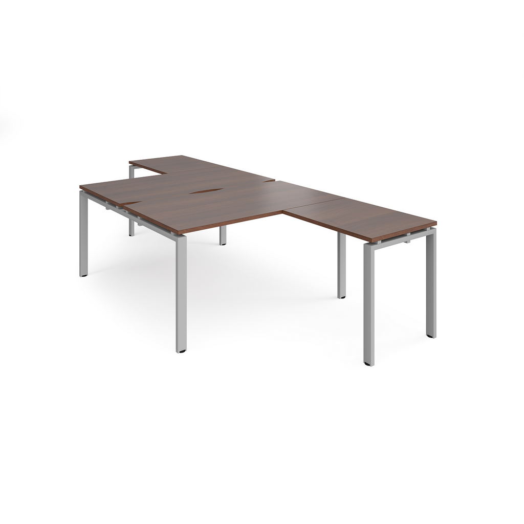 Picture of Adapt back to back desks 1400mm x 1600mm with 800mm return desks - silver frame, walnut top