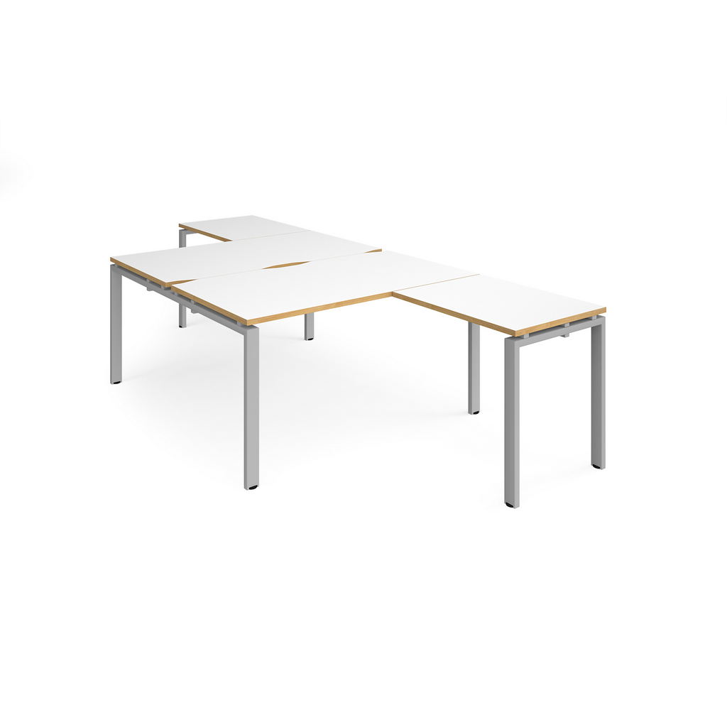 Picture of Adapt back to back desks 1400mm x 1600mm with 800mm return desks - silver frame, white top with oak edge