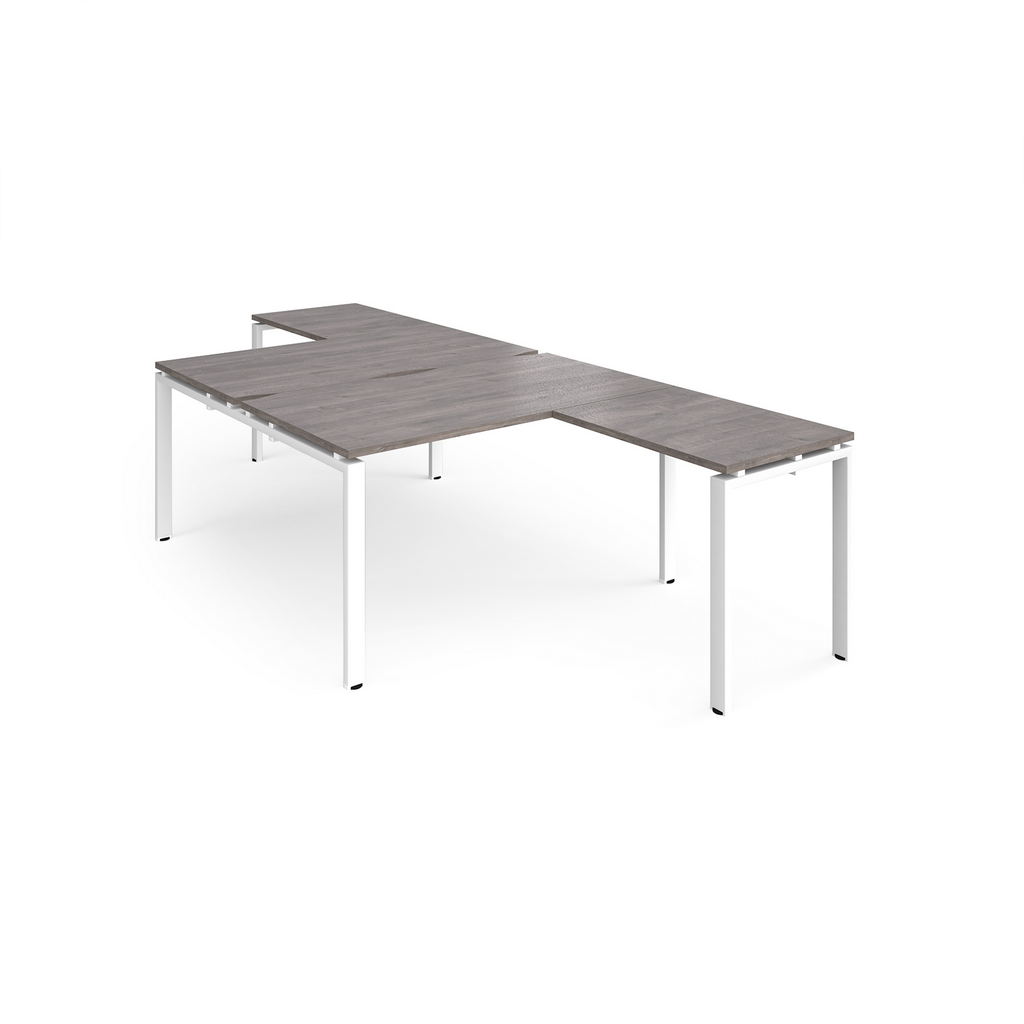 Picture of Adapt back to back desks 1400mm x 1600mm with 800mm return desks - white frame, grey oak top