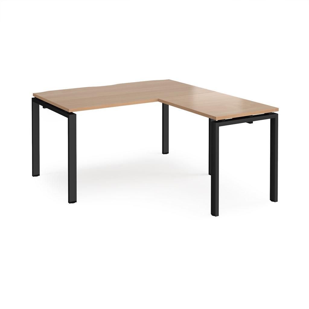 Picture of Adapt desk 1400mm x 800mm with 800mm return desk - black frame, beech top