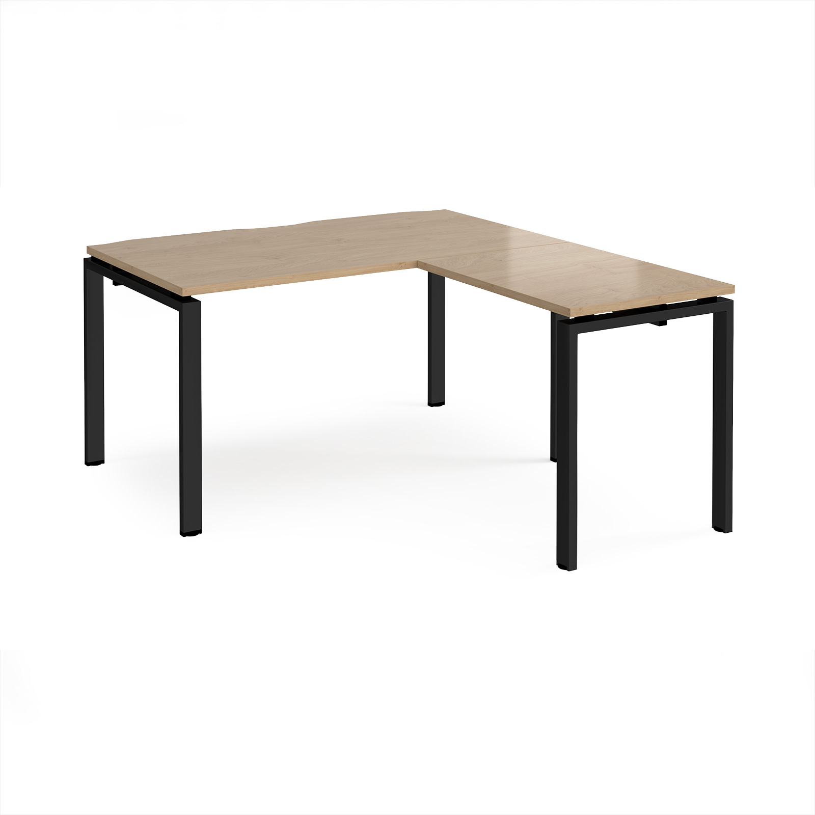 Picture of Adapt desk 1400mm x 800mm with 800mm return desk - black frame, Kendal Oak Top