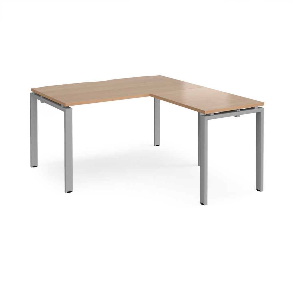 Picture of Adapt desk 1400mm x 800mm with 800mm return desk - silver frame, beech top