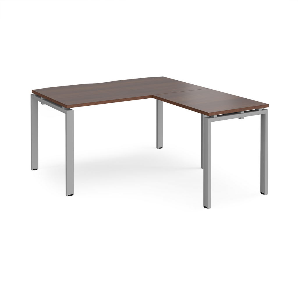 Picture of Adapt desk 1400mm x 800mm with 800mm return desk - silver frame, walnut top