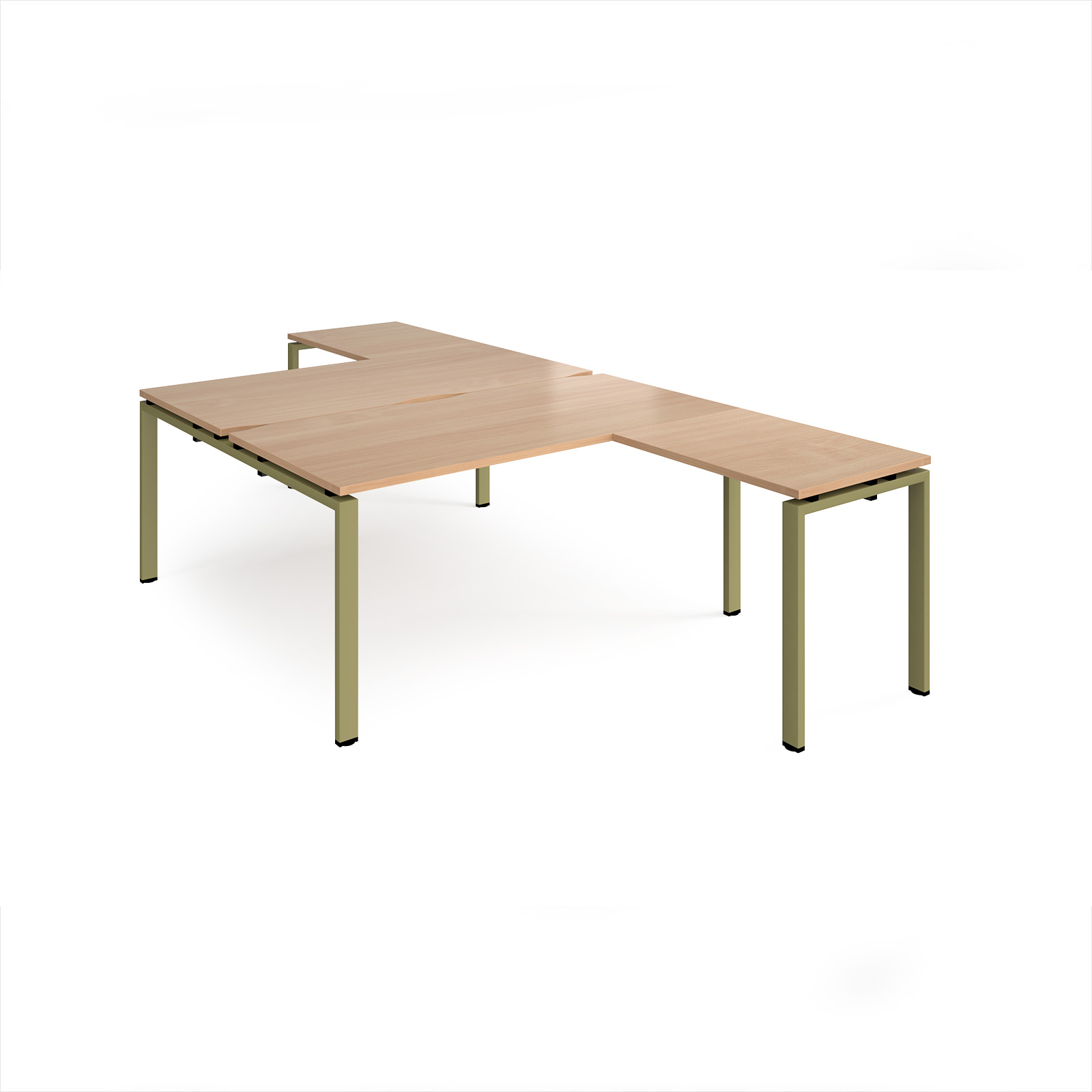 Picture of Adapt back to back desks 1600mm x 1600mm with 800mm return desks - green frame, Beech top