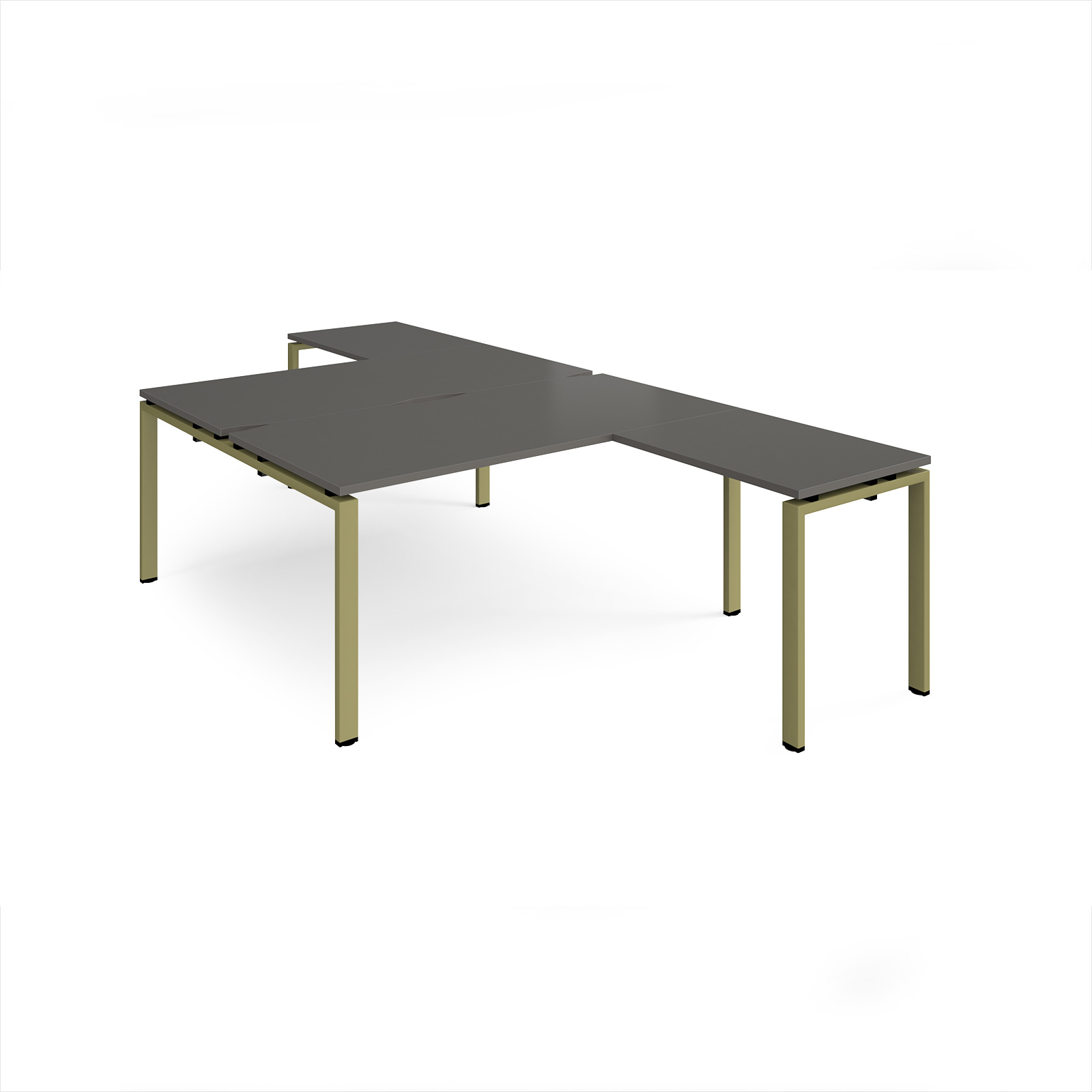 Picture of Adapt back to back desks 1600mm x 1600mm with 800mm return desks - green frame, storm grey top