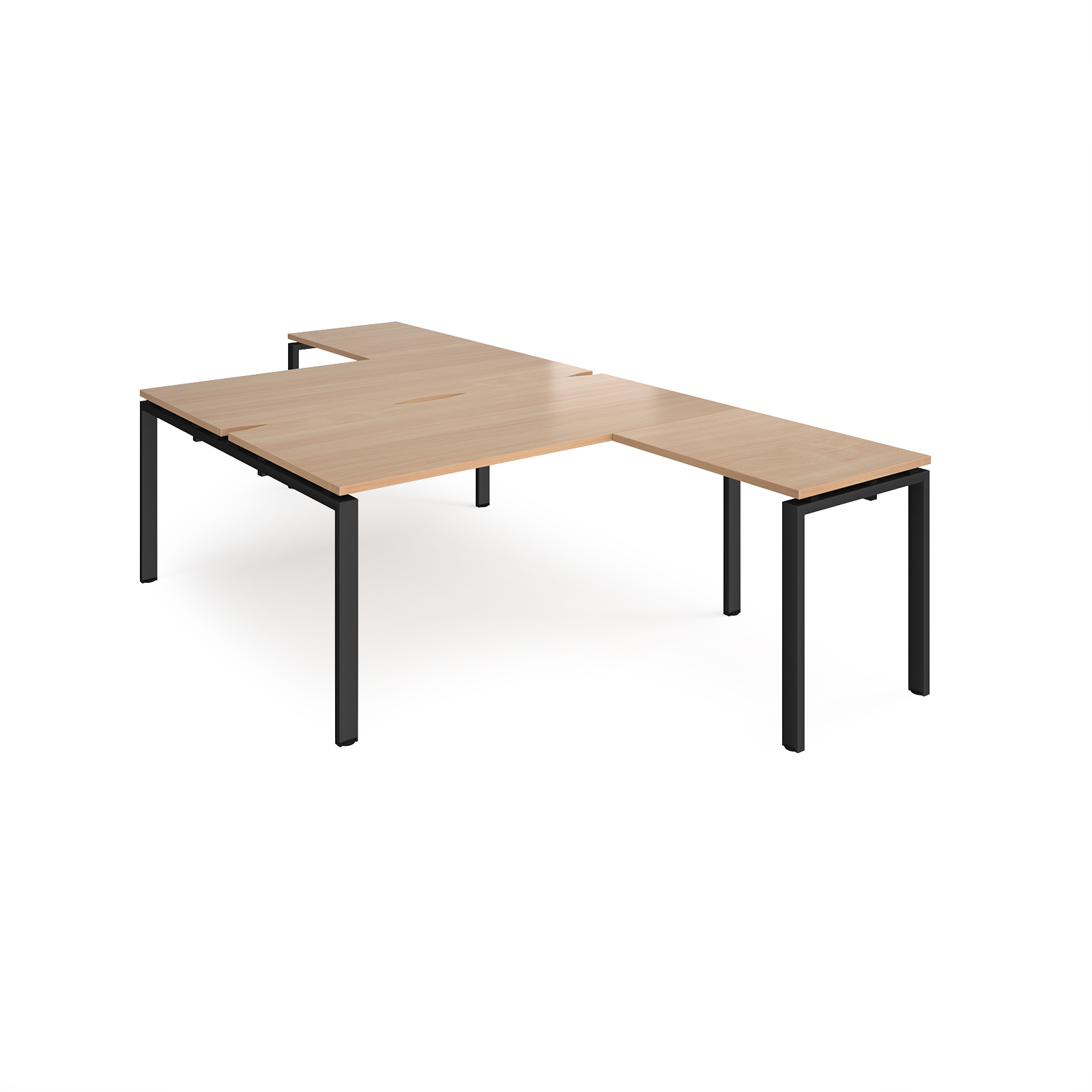 Picture of Adapt back to back desks 1600mm x 1600mm with 800mm return desks - black frame, Beech top