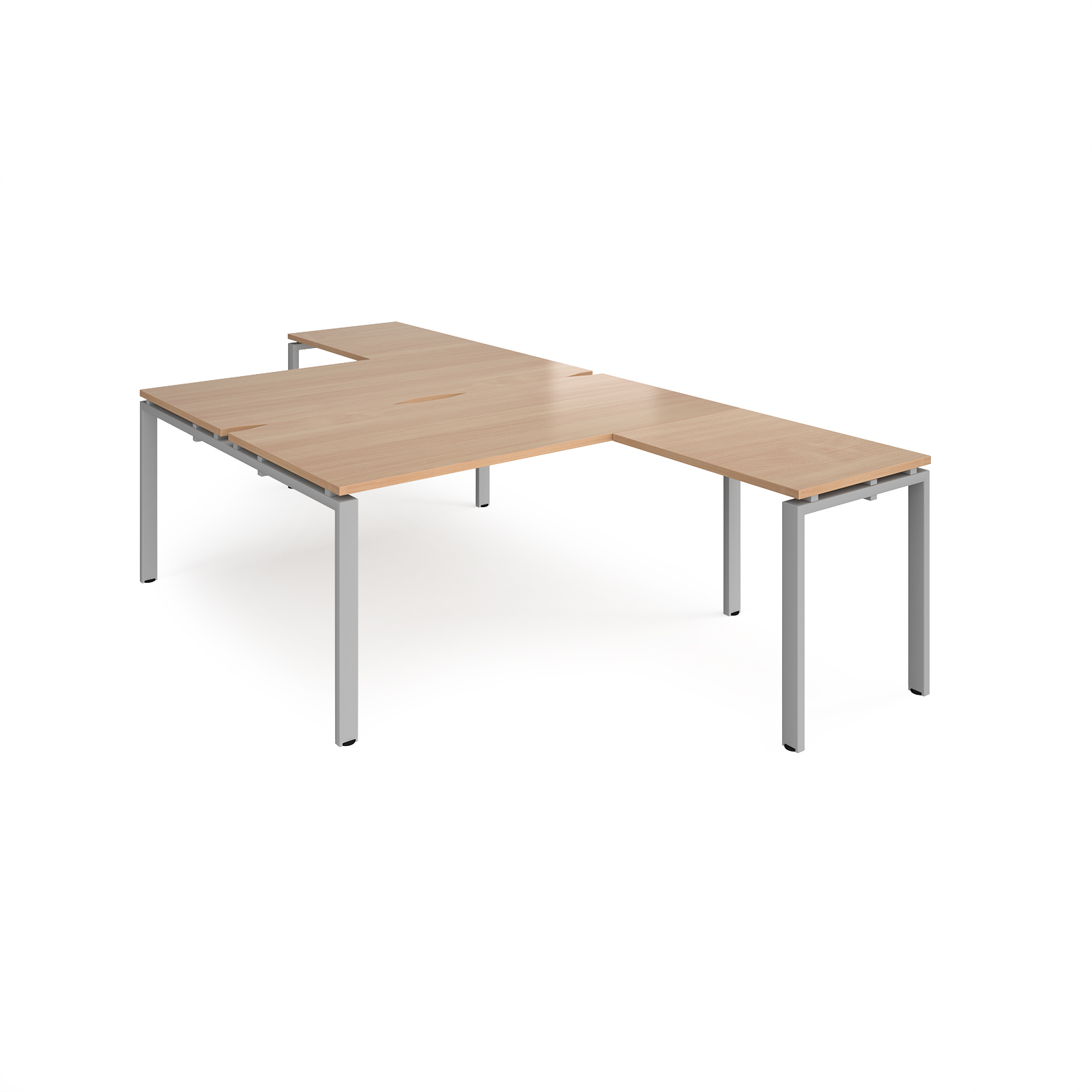 Picture of Adapt back to back desks 1600mm x 1600mm with 800mm return desks - silver frame, Beech top