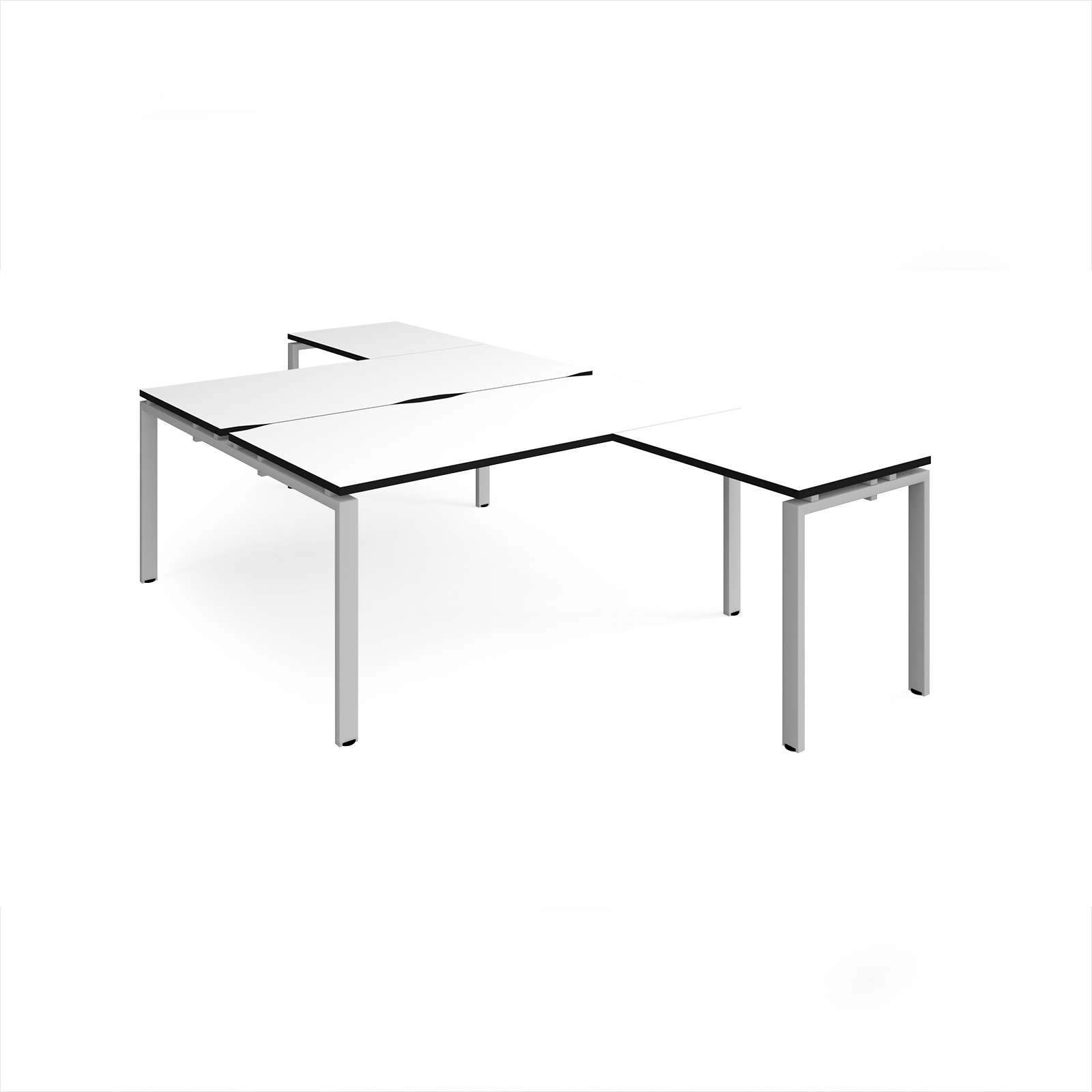 Picture of Adapt back to back desks 1600mm x 1600mm with 800mm return desks - silver frame, White Top, black edge