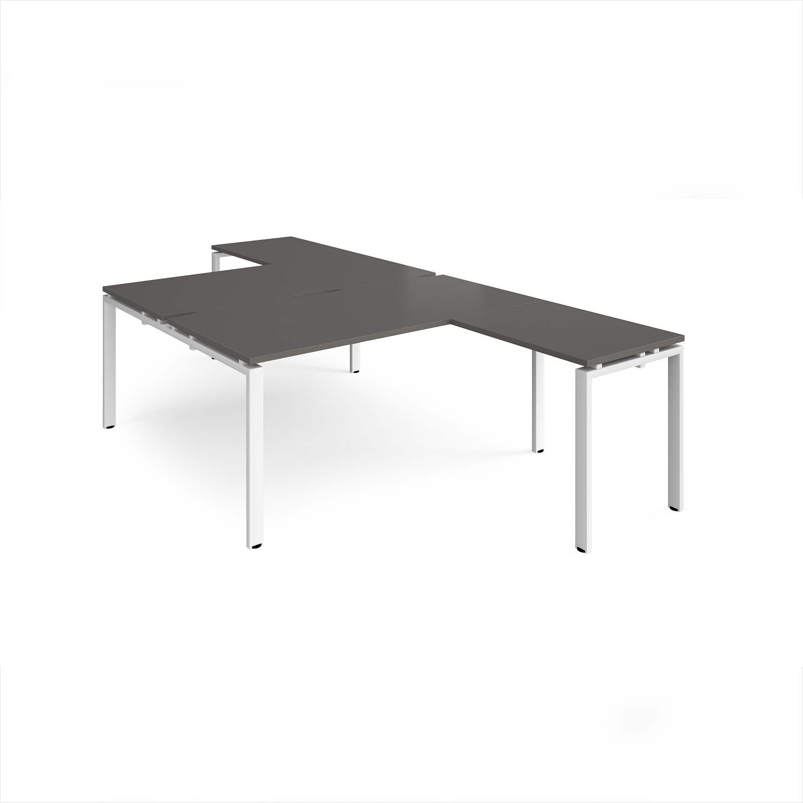 Picture of Adapt back to back desks 1600mm x 1600mm with 800mm return desks - white frame, storm grey top