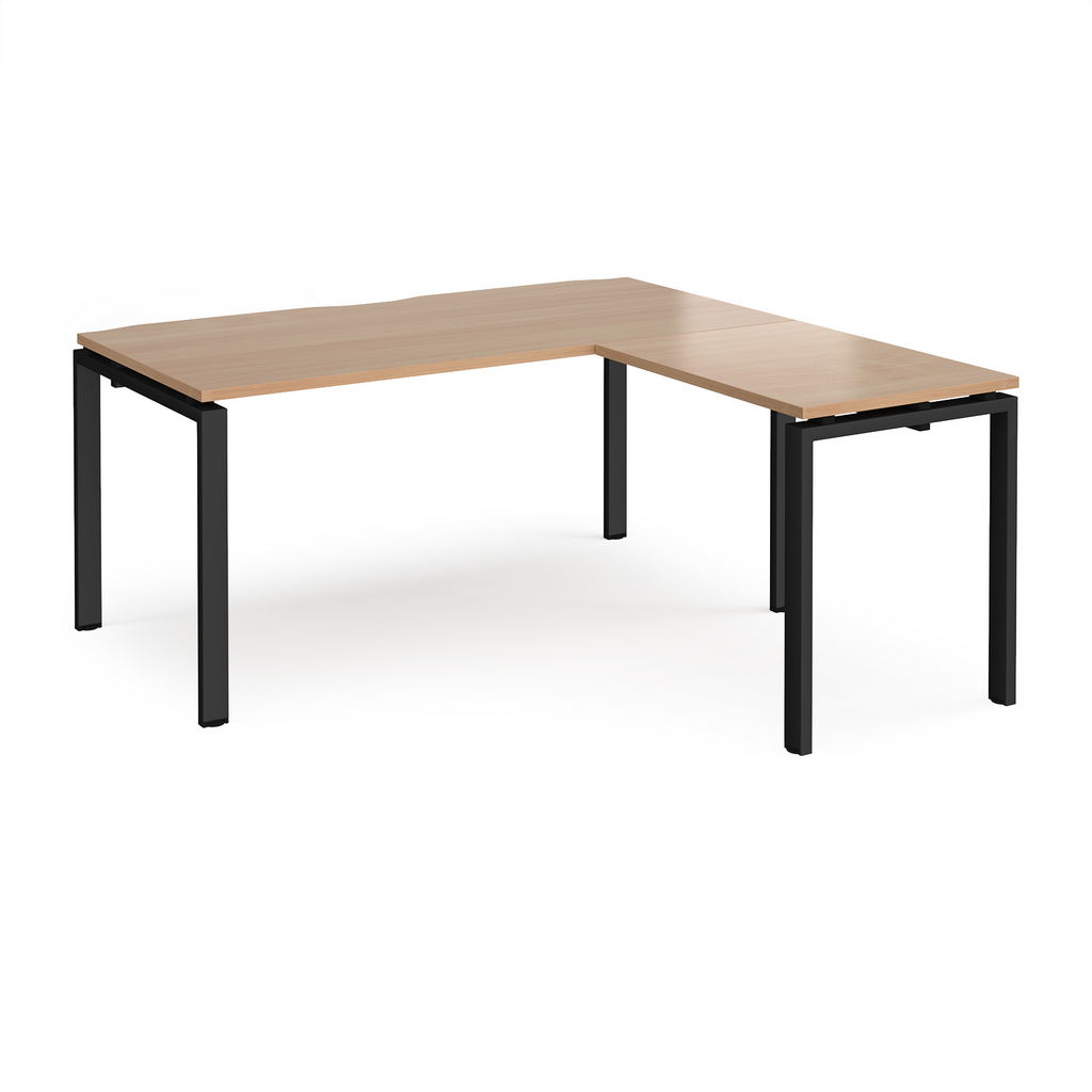 Picture of Adapt desk 1600mm x 800mm with 800mm return desk - black frame, beech top