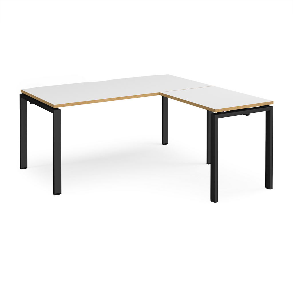 Picture of Adapt desk 1600mm x 800mm with 800mm return desk - black frame, white top with oak edge