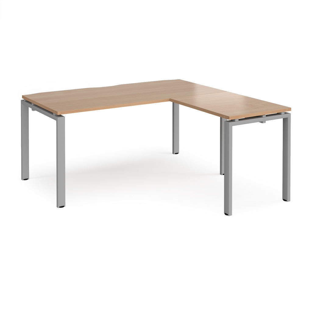 Picture of Adapt desk 1600mm x 800mm with 800mm return desk - silver frame, beech top