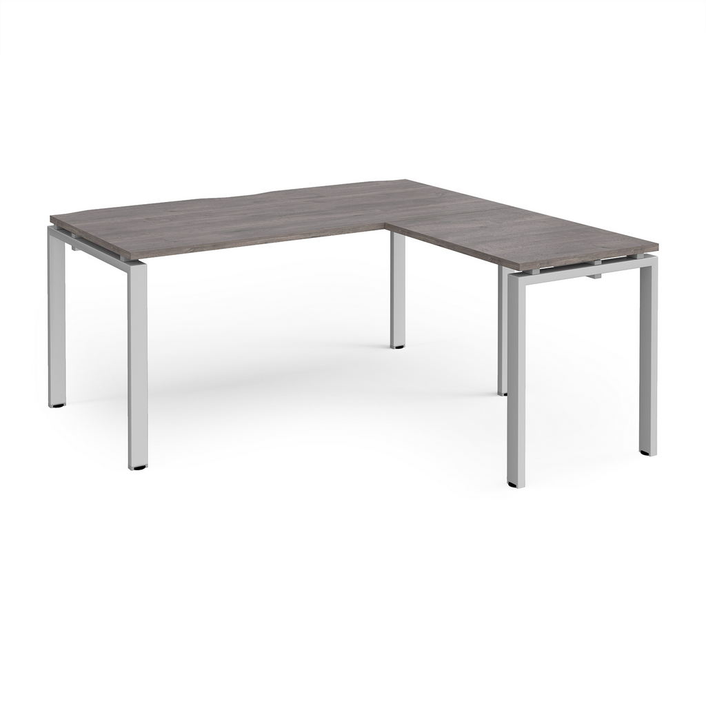 Picture of Adapt desk 1600mm x 800mm with 800mm return desk - silver frame, grey oak top