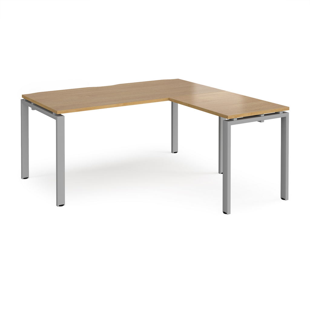 Picture of Adapt desk 1600mm x 800mm with 800mm return desk - silver frame, oak top