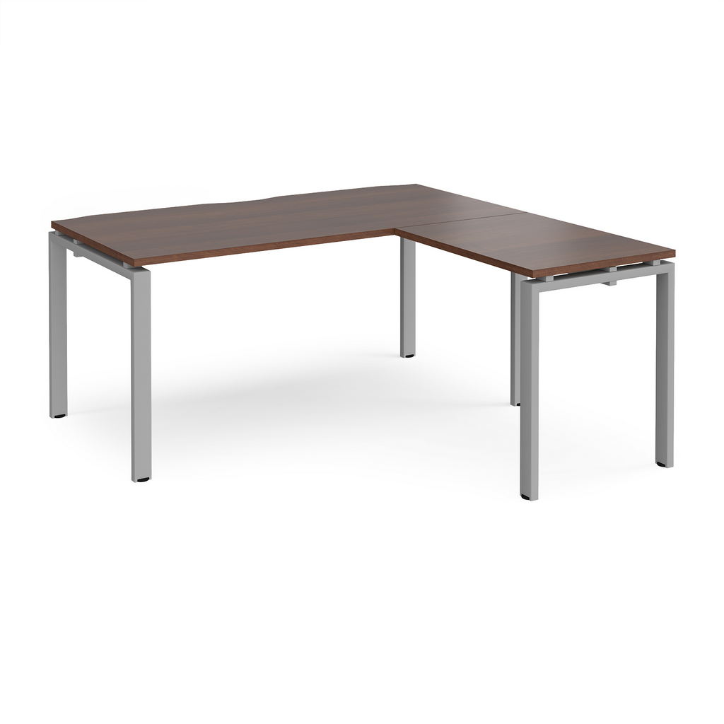 Picture of Adapt desk 1600mm x 800mm with 800mm return desk - silver frame, walnut top