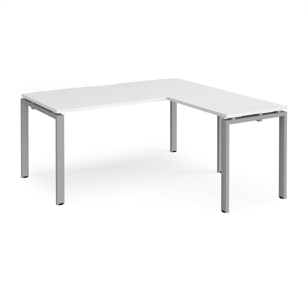 Picture of Adapt desk 1600mm x 800mm with 800mm return desk - silver frame, white top