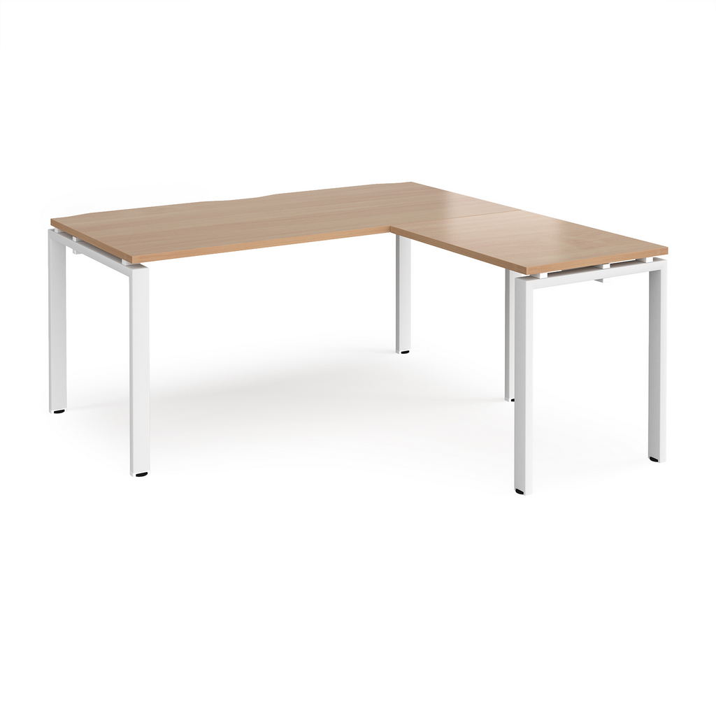 Picture of Adapt desk 1600mm x 800mm with 800mm return desk - white frame, beech top