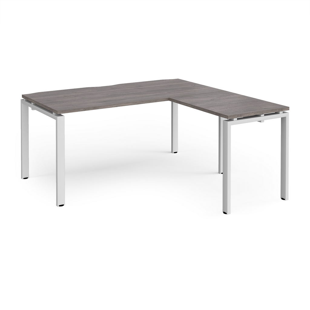 Picture of Adapt desk 1600mm x 800mm with 800mm return desk - white frame, grey oak top