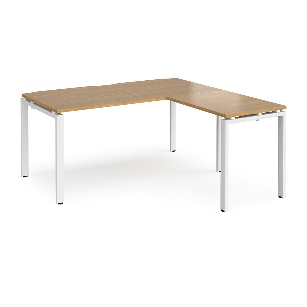 Picture of Adapt desk 1600mm x 800mm with 800mm return desk - white frame, oak top