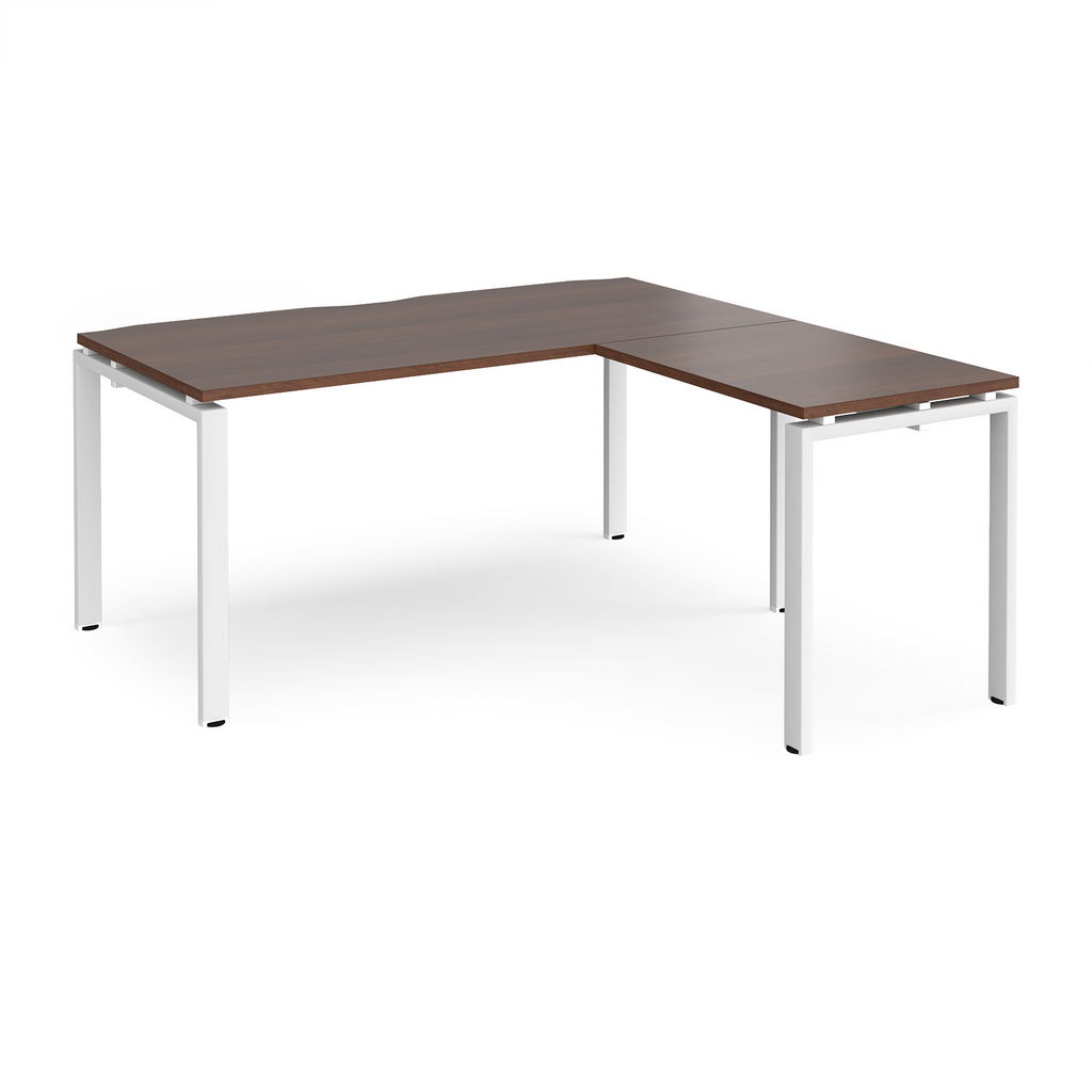 Picture of Adapt desk 1600mm x 800mm with 800mm return desk - white frame, walnut top