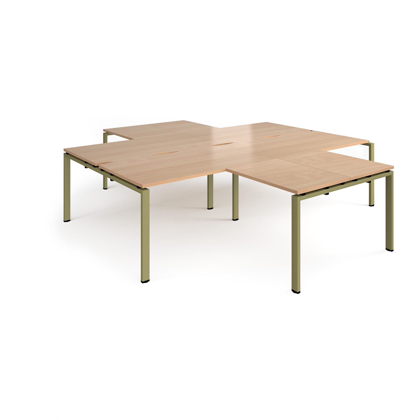 Picture of Adapt back to back 4 desk cluster 2800mm x 1600mm with 800mm return desks - green frame, Beech top
