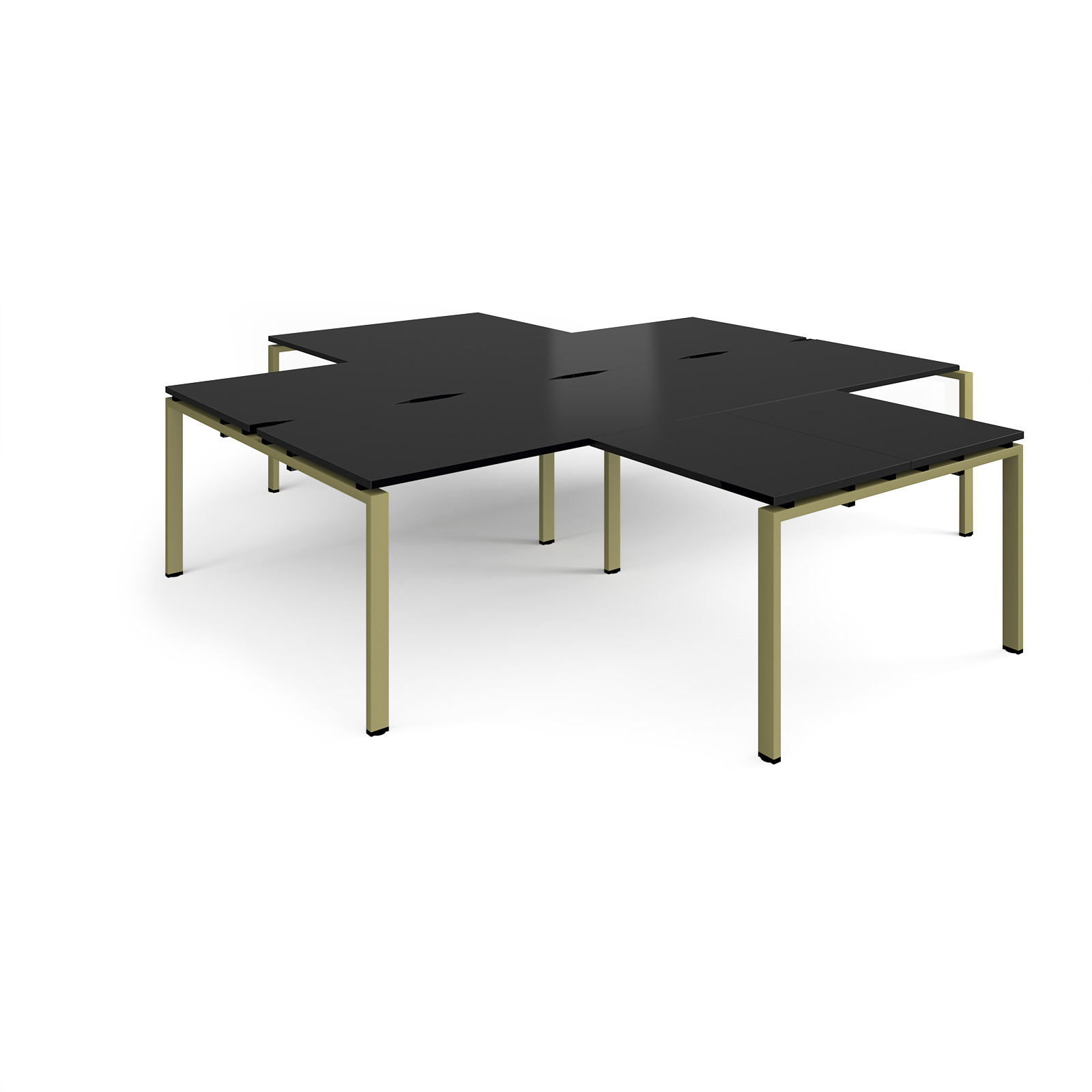 Picture of Adapt back to back 4 desk cluster 2800mm x 1600mm with 800mm return desks - green frame, black top