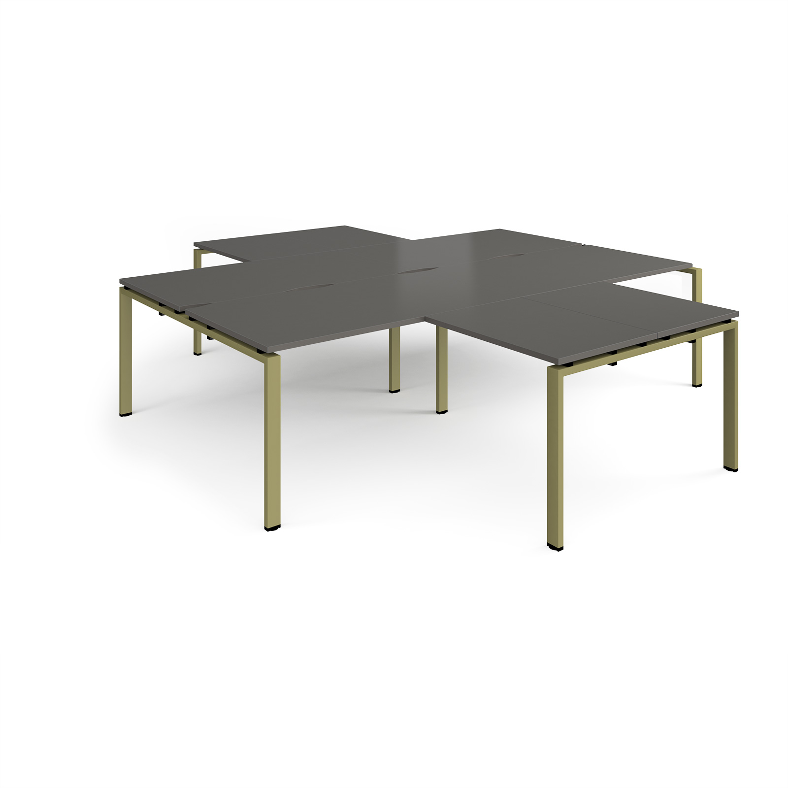 Picture of Adapt back to back 4 desk cluster 2800mm x 1600mm with 800mm return desks - green frame, storm grey top