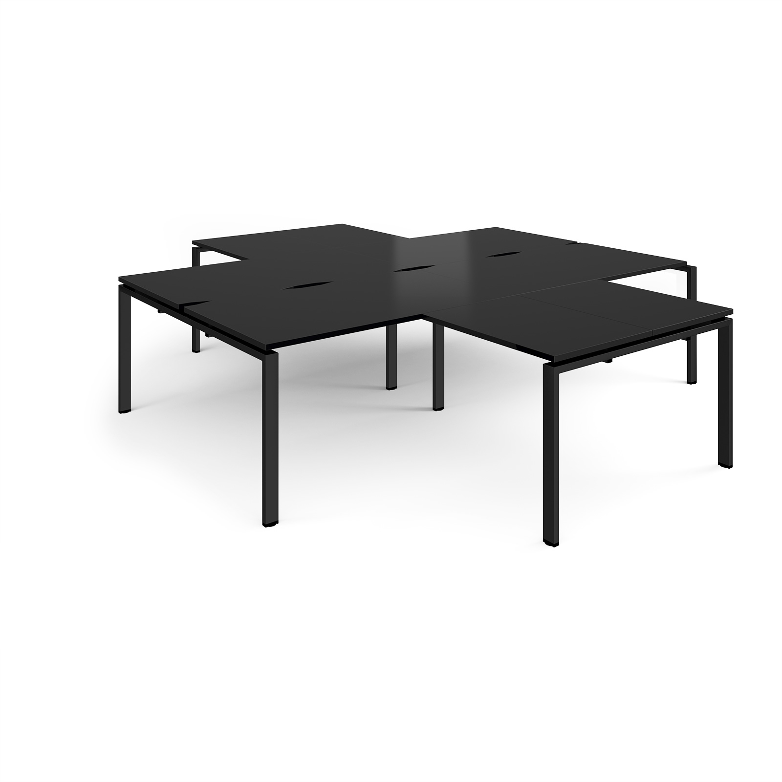 Picture of Adapt back to back 4 desk cluster 2800mm x 1600mm with 800mm return desks - black frame, black top