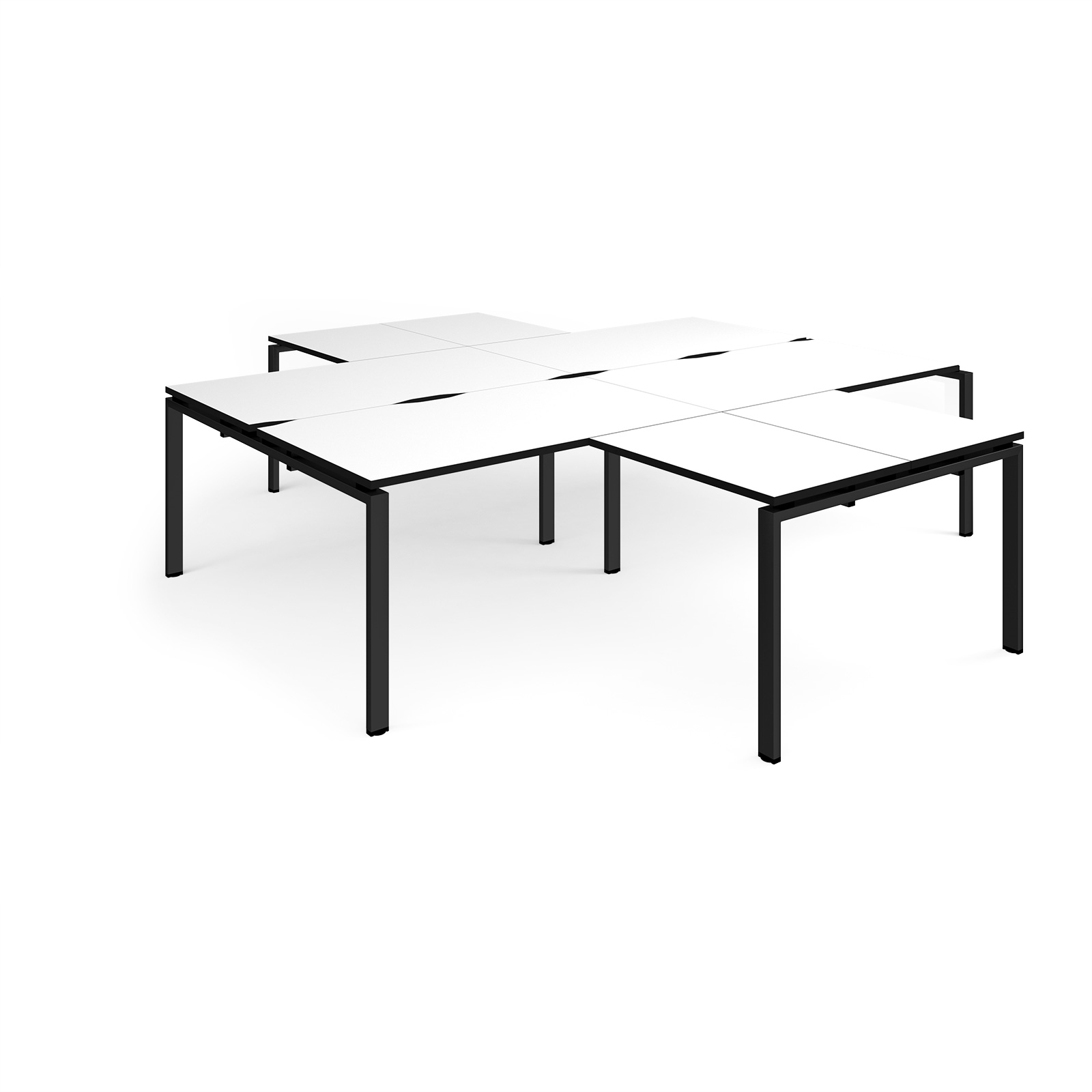 Picture of Adapt back to back 4 desk cluster 2800mm x 1600mm with 800mm return desks - black frame, White Top, black edge