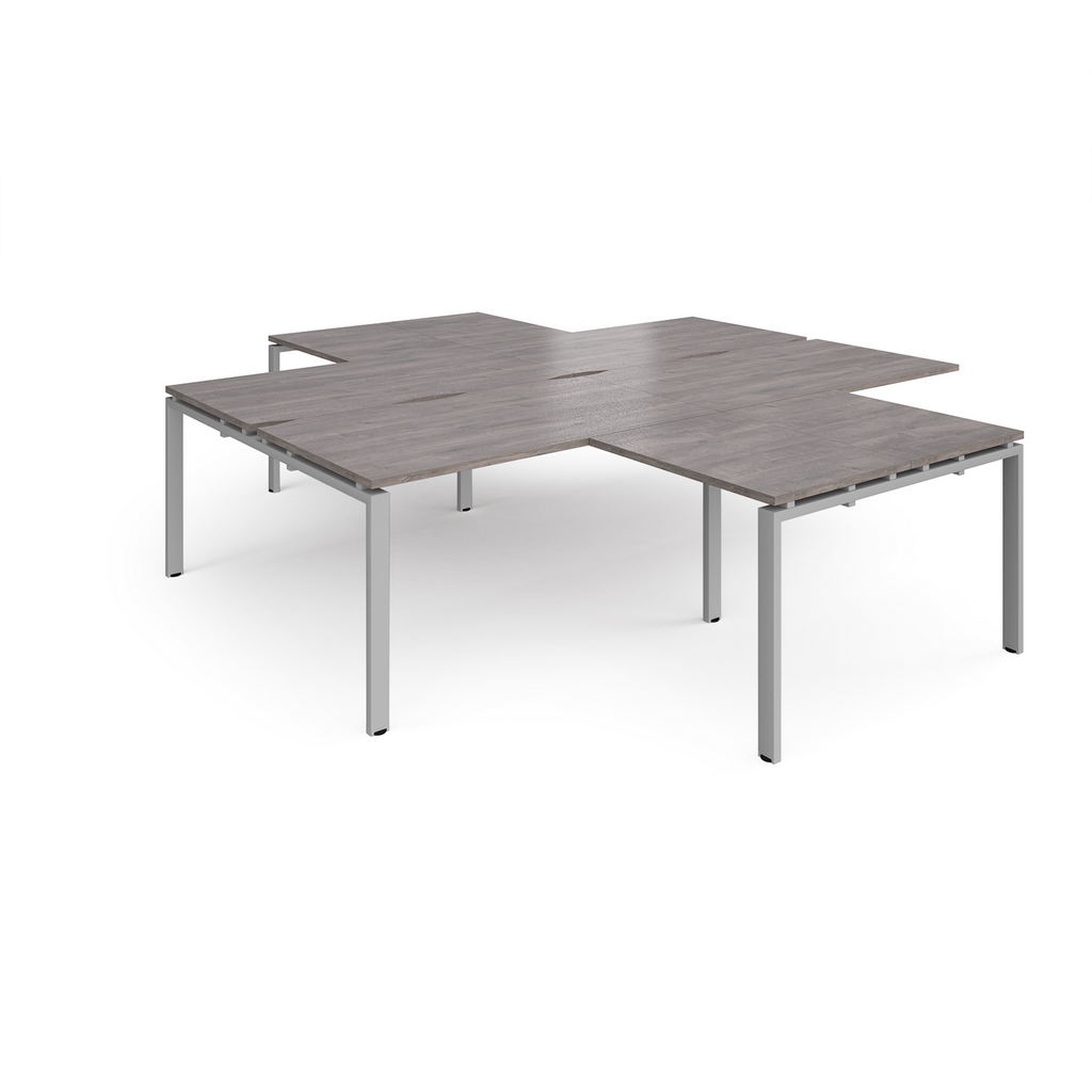 Picture of Adapt back to back 4 desk cluster 2800mm x 1600mm with 800mm return desks - silver frame, grey oak top