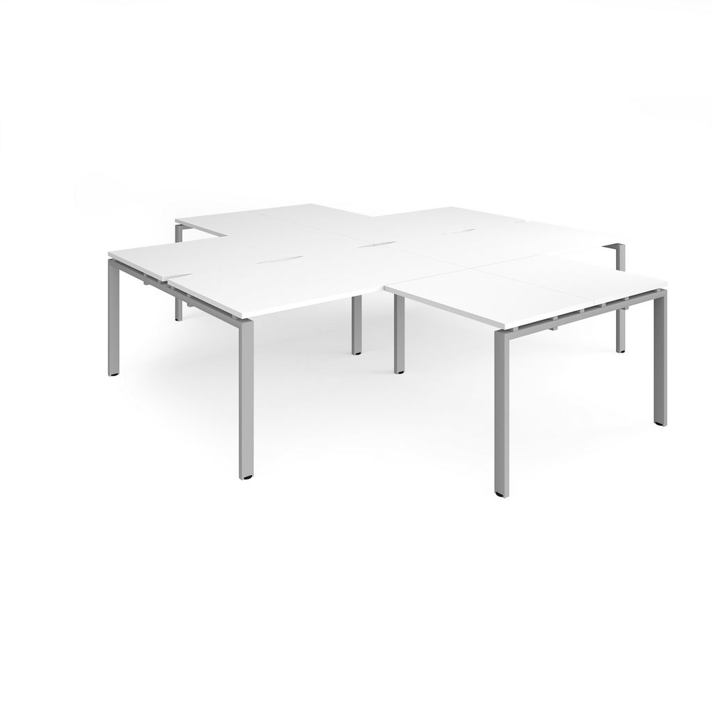 Picture of Adapt back to back 4 desk cluster 2800mm x 1600mm with 800mm return desks - silver frame, white top