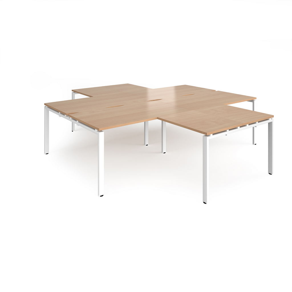 Picture of Adapt back to back 4 desk cluster 2800mm x 1600mm with 800mm return desks - white frame, beech top