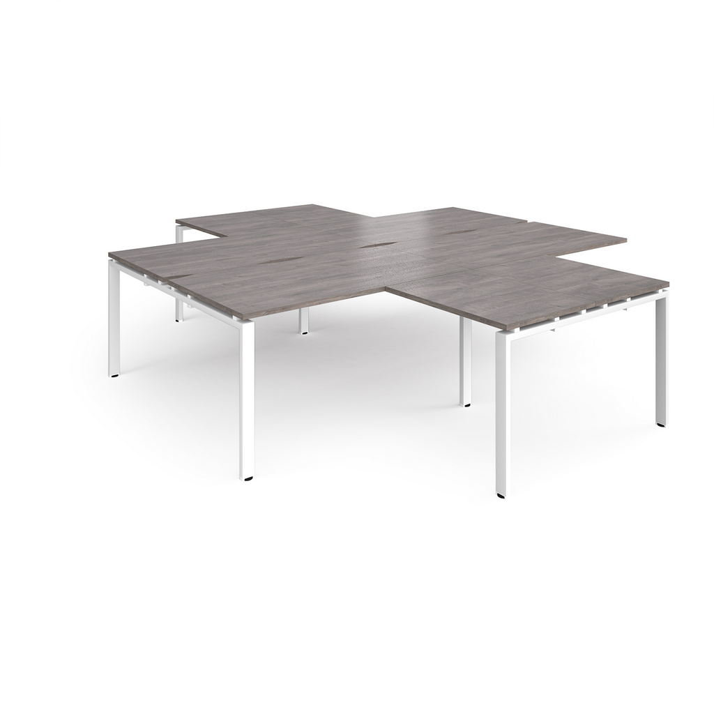 Picture of Adapt back to back 4 desk cluster 2800mm x 1600mm with 800mm return desks - white frame, grey oak top