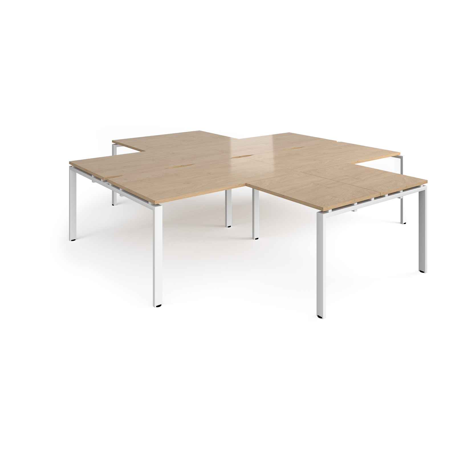 Picture of Adapt back to back 4 desk cluster 2800mm x 1600mm with 800mm return desks - white frame, Kendal Oak Top