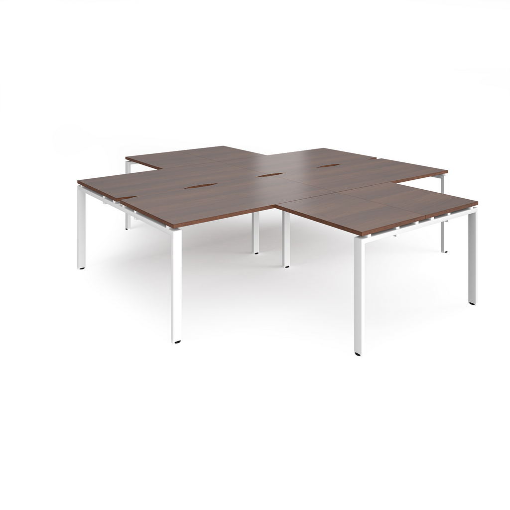 Picture of Adapt back to back 4 desk cluster 2800mm x 1600mm with 800mm return desks - white frame, walnut top