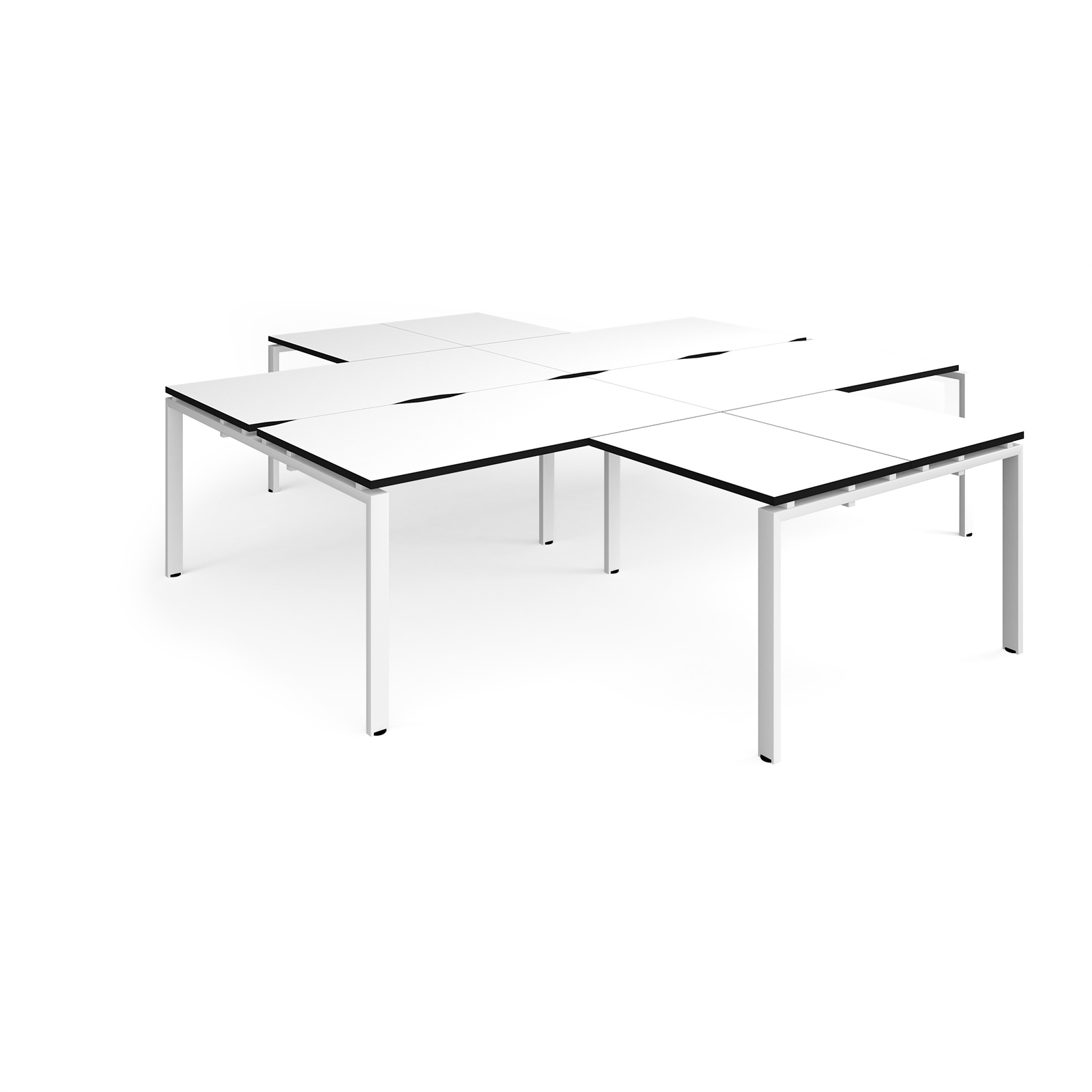 Picture of Adapt back to back 4 desk cluster 2800mm x 1600mm with 800mm return desks - white frame, White Top, black edge