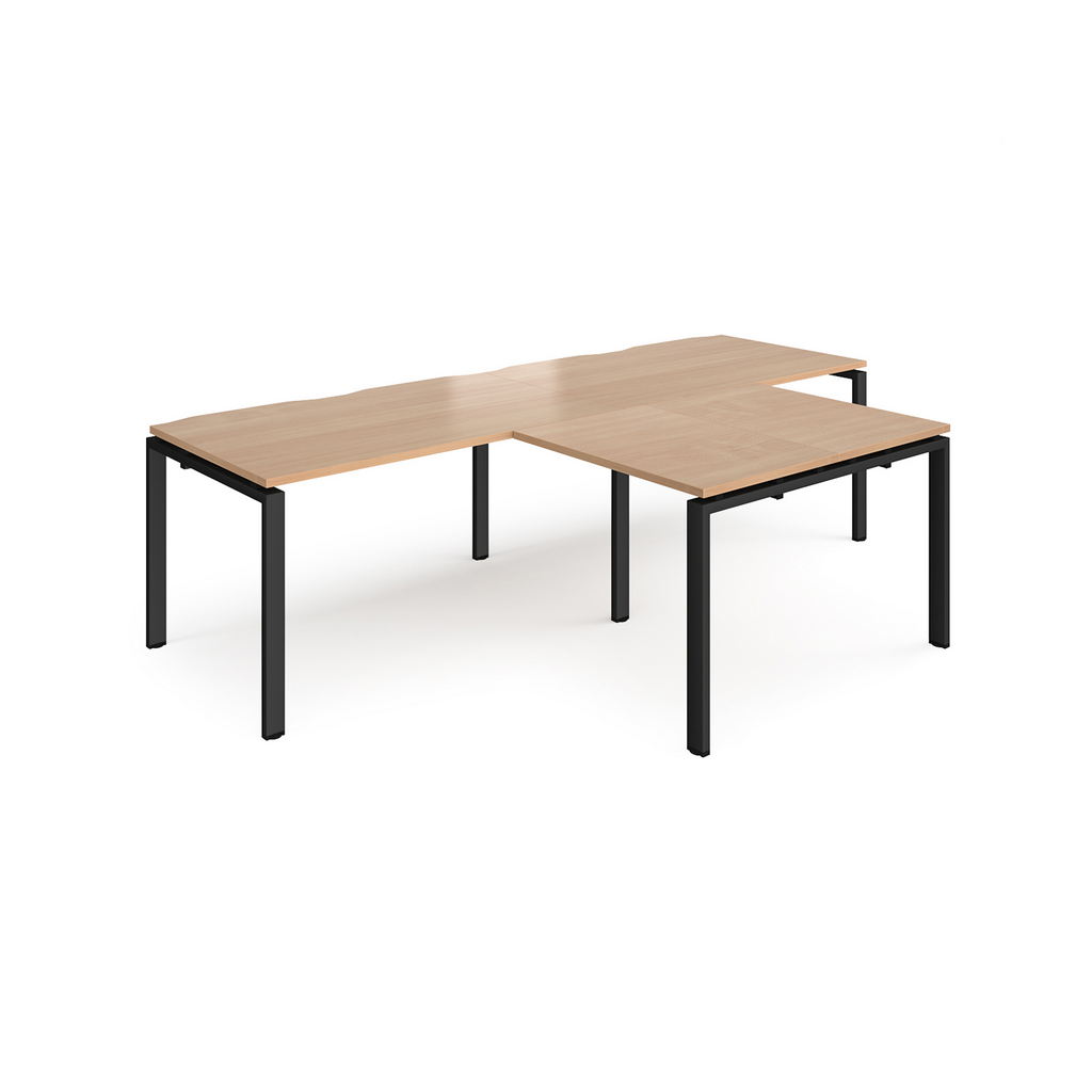 Picture of Adapt double straight desks 2800mm x 800mm with 800mm return desks - black frame, beech top