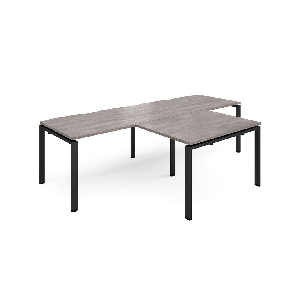 Picture of Adapt double straight desks 2800mm x 800mm with 800mm return desks - black frame, grey oak top