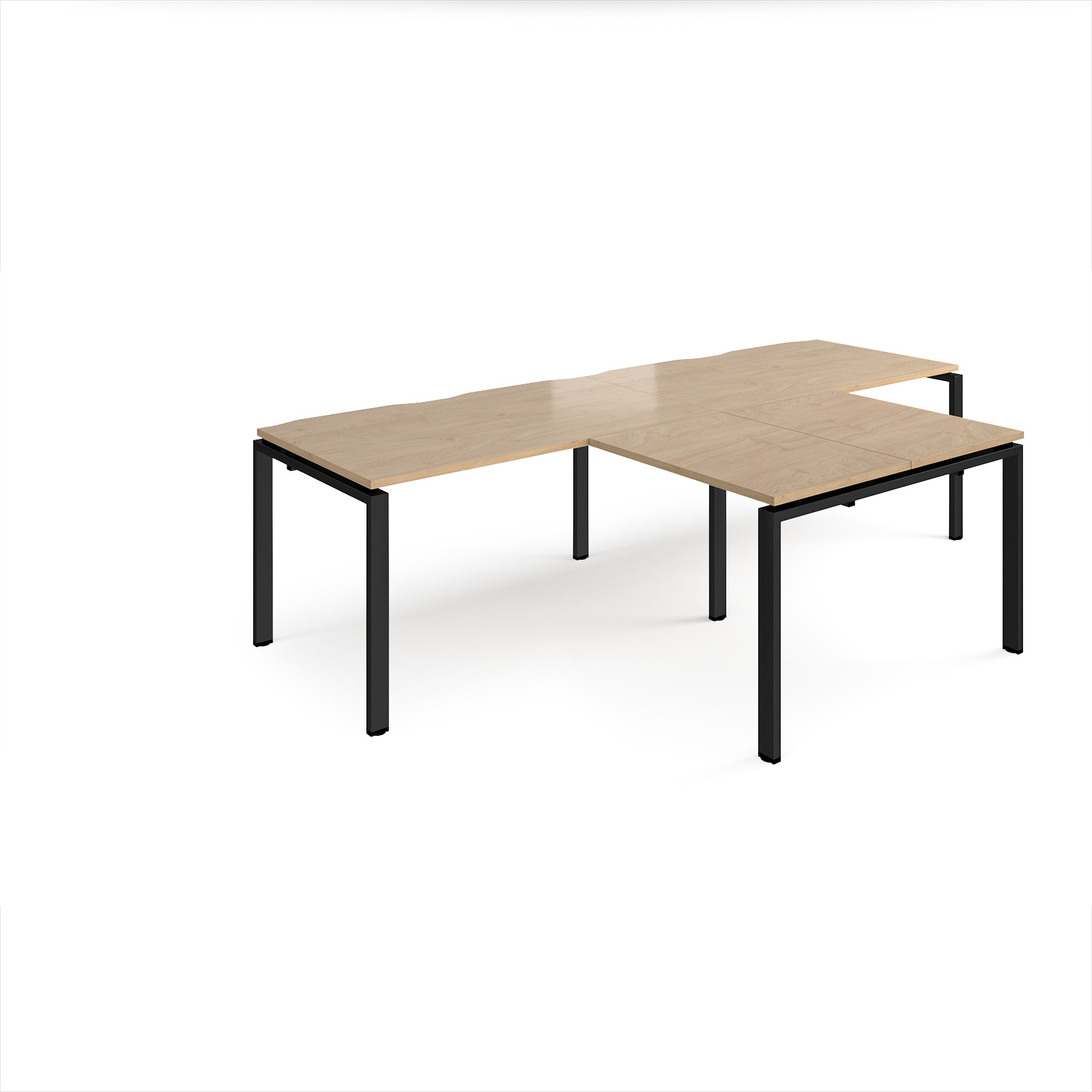 Picture of Adapt double straight desks 2800mm x 800mm with 800mm return desks - black frame, Kendal Oak Top
