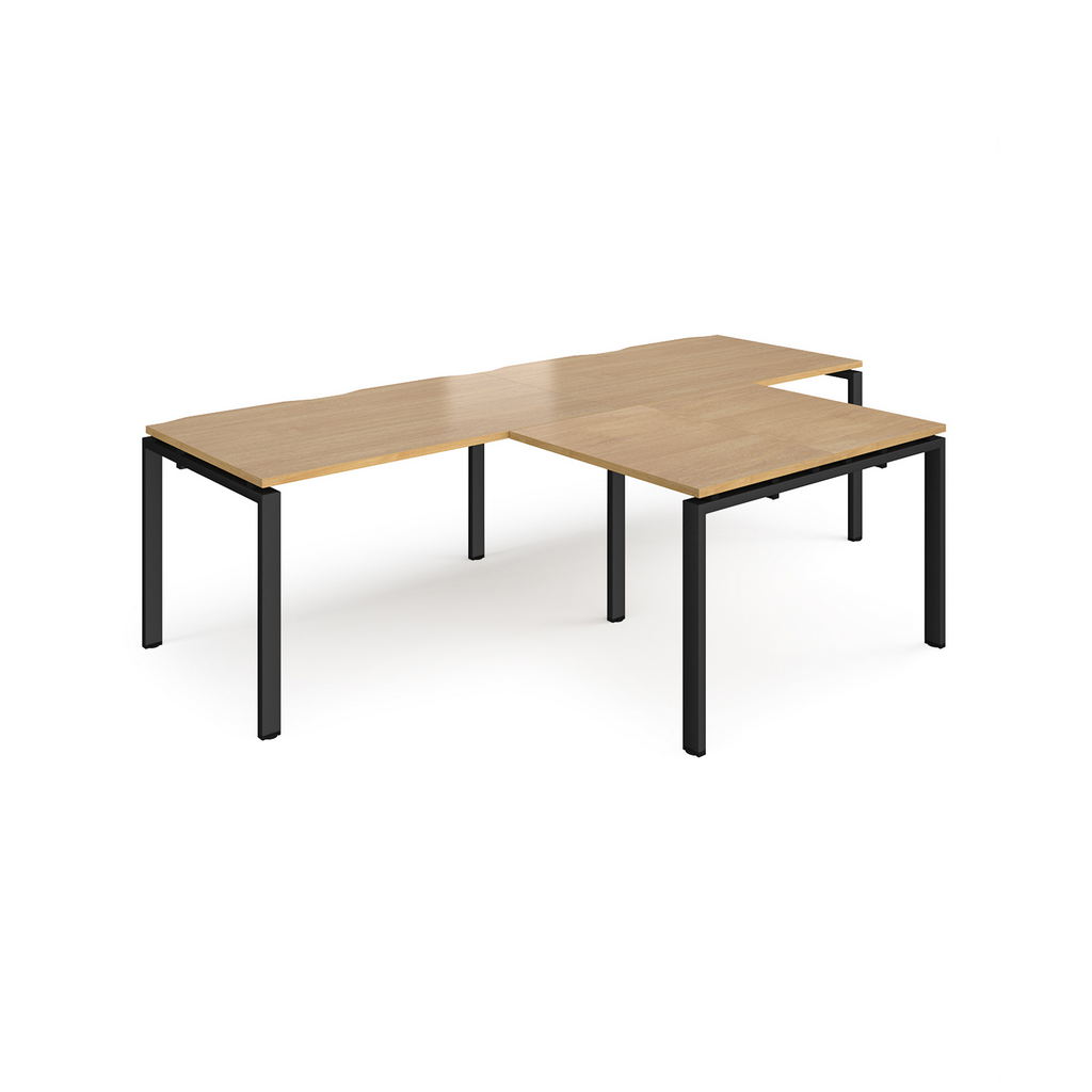 Picture of Adapt double straight desks 2800mm x 800mm with 800mm return desks - black frame, oak top