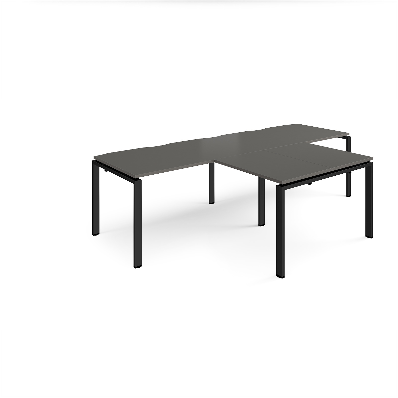 Picture of Adapt double straight desks 2800mm x 800mm with 800mm return desks - black frame, onyx grey top