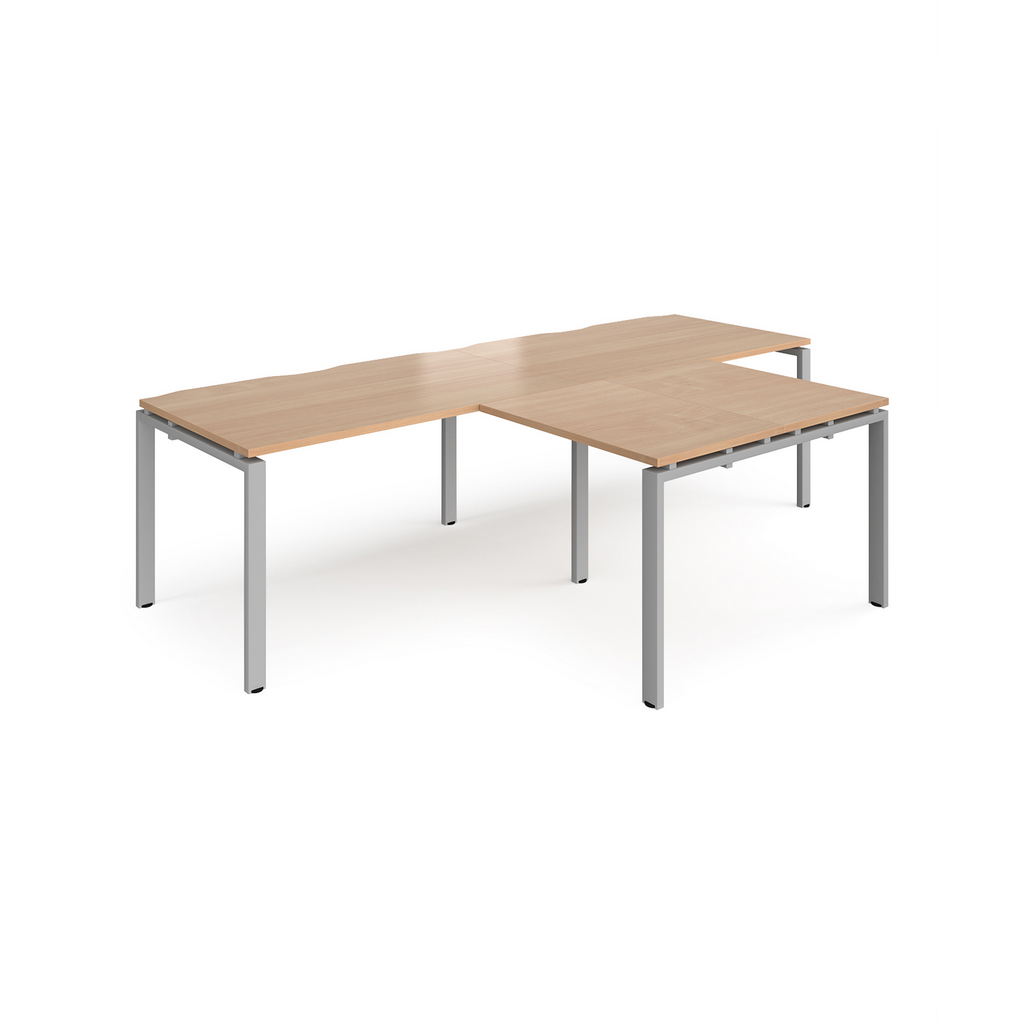 Picture of Adapt double straight desks 2800mm x 800mm with 800mm return desks - silver frame, beech top